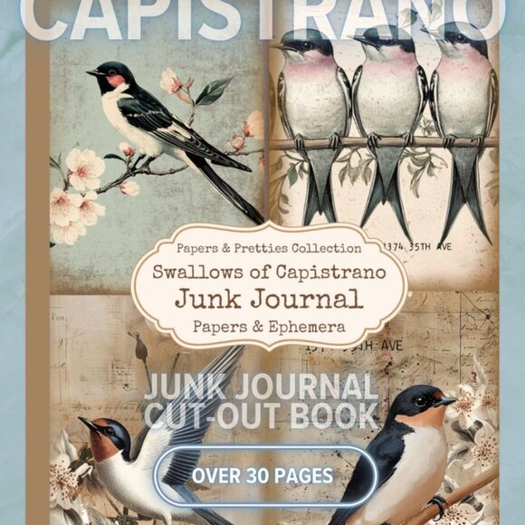 Junk Journal Swallows of Capistrano Papers & Ephemera Cut Out Book - Picture 2 of 9